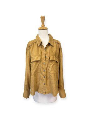 Banana Republic Vegan Suede Cropped Shirt Size XL Brown